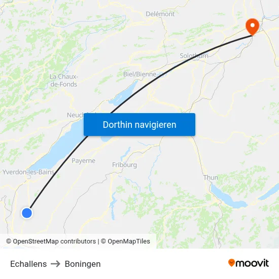 Echallens to Boningen map