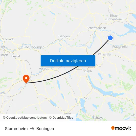 Stammheim to Boningen map