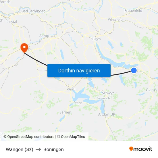 Wangen (Sz) to Boningen map