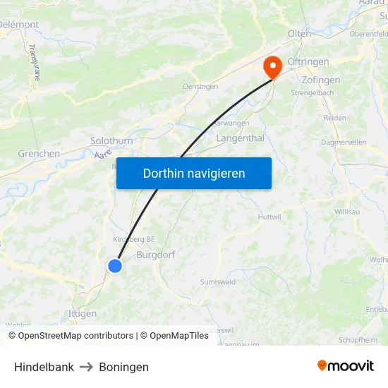 Hindelbank to Boningen map
