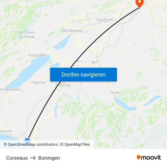 Corseaux to Boningen map
