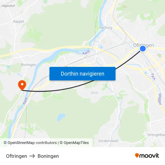 Oftringen to Boningen map
