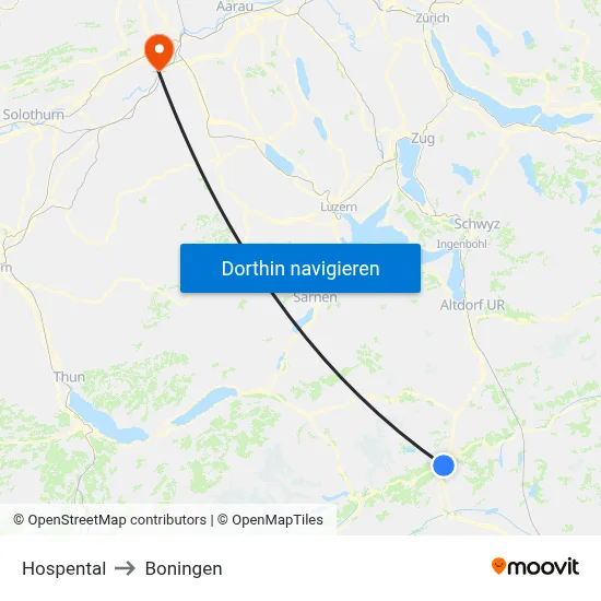 Hospental to Boningen map