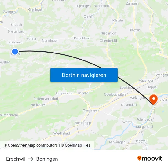 Erschwil to Boningen map