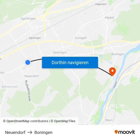 Neuendorf to Boningen map