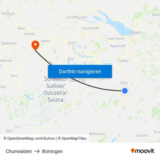 Churwalden to Boningen map