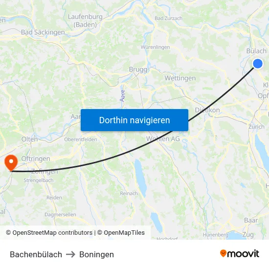 Bachenbülach to Boningen map