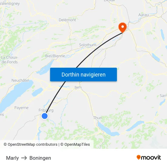 Marly to Boningen map