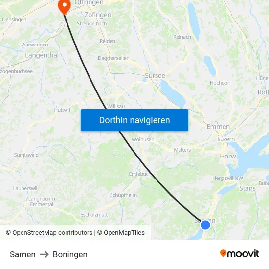 Sarnen to Boningen map