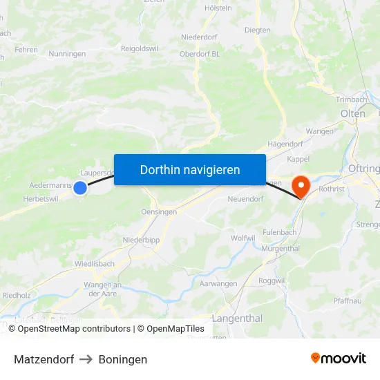 Matzendorf to Boningen map