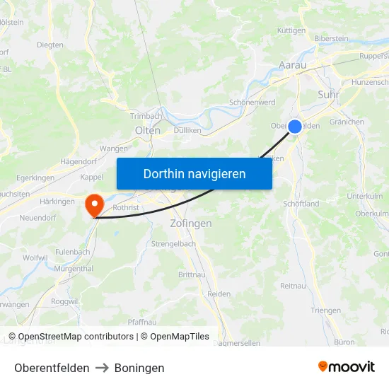Oberentfelden to Boningen map