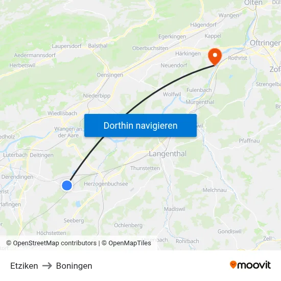 Etziken to Boningen map