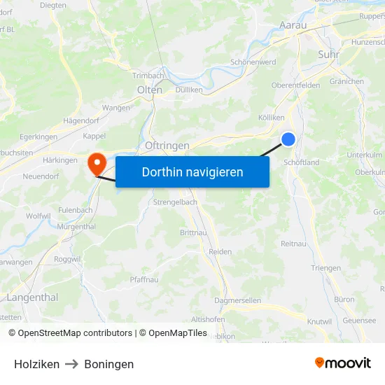 Holziken to Boningen map