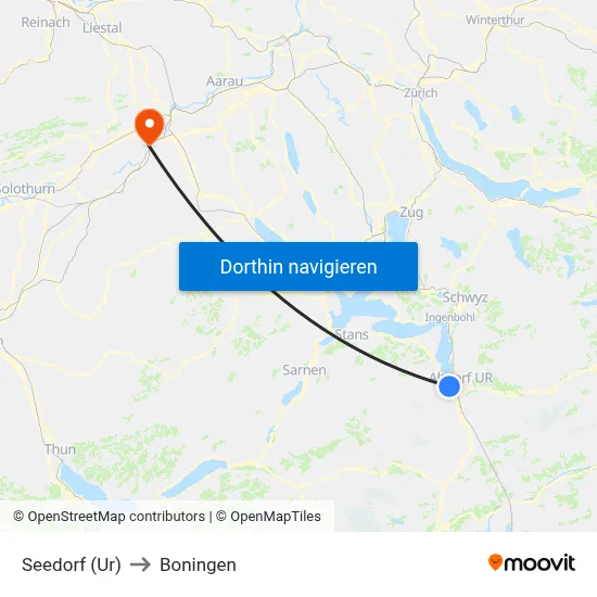 Seedorf (Ur) to Boningen map
