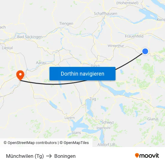 Münchwilen (Tg) to Boningen map