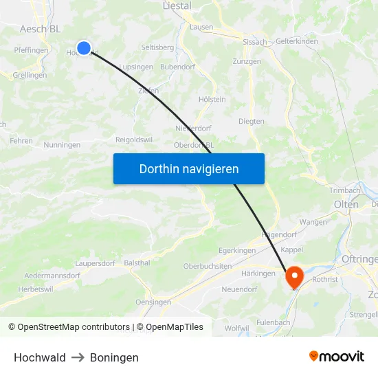 Hochwald to Boningen map