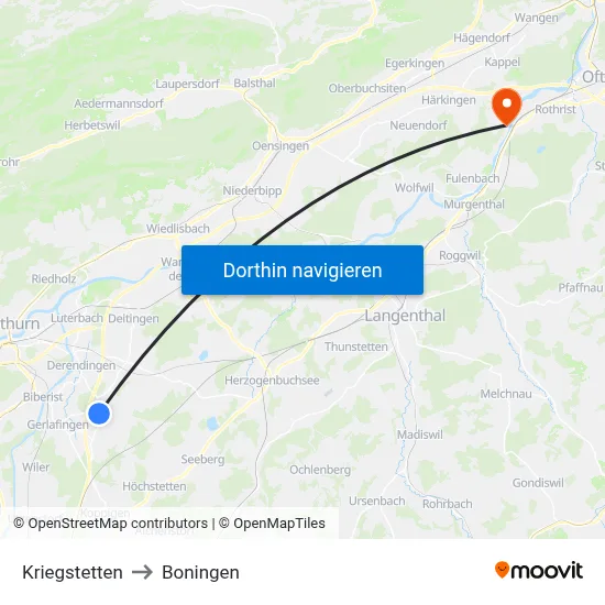Kriegstetten to Boningen map