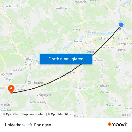 Holderbank to Boningen map