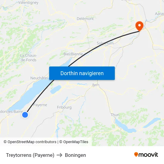 Treytorrens (Payerne) to Boningen map