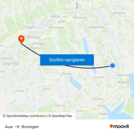 Auw to Boningen map