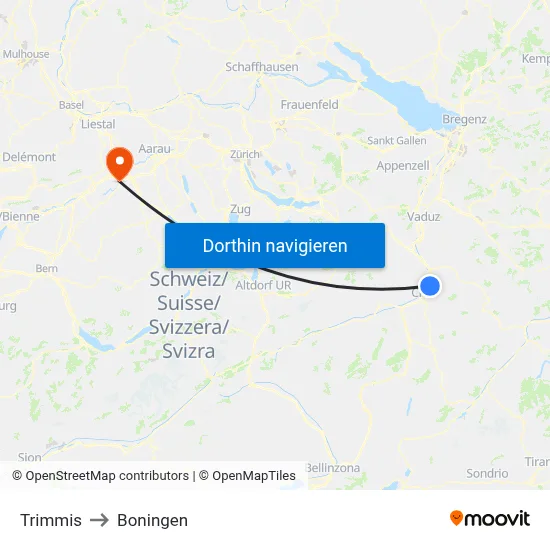 Trimmis to Boningen map