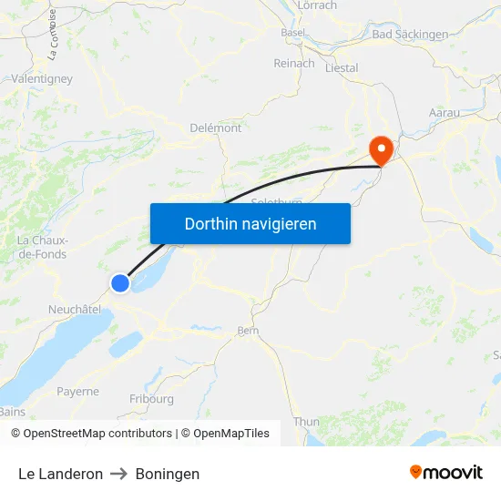 Le Landeron to Boningen map