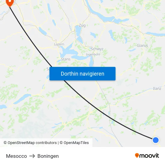 Mesocco to Boningen map