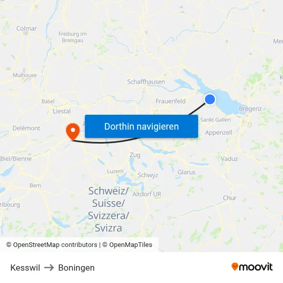 Kesswil to Boningen map