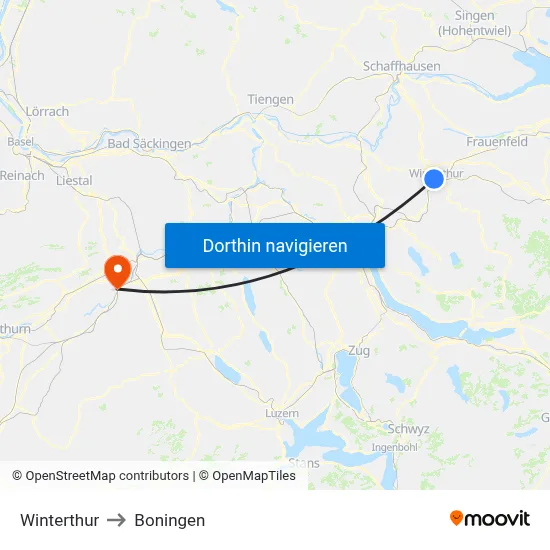 Winterthur to Boningen map