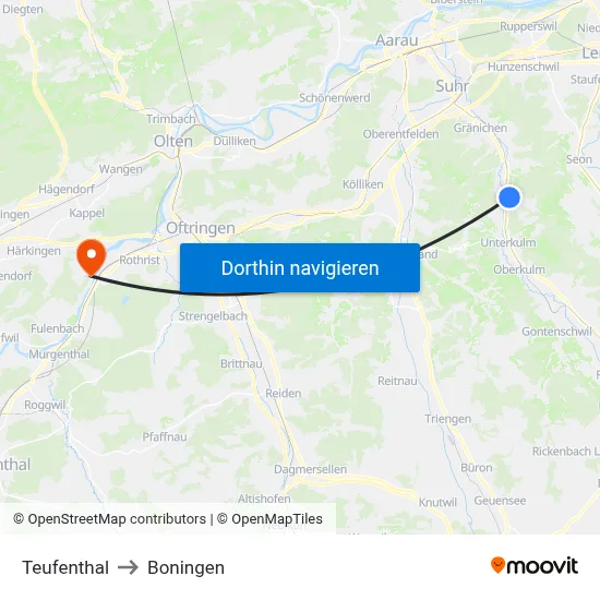Teufenthal to Boningen map