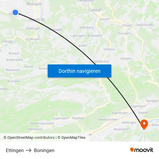 Ettingen to Boningen map
