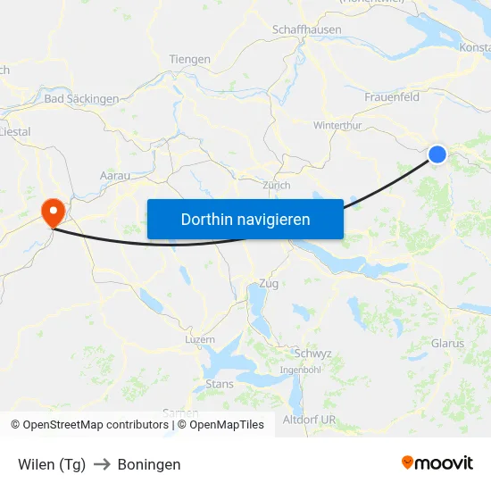 Wilen (Tg) to Boningen map