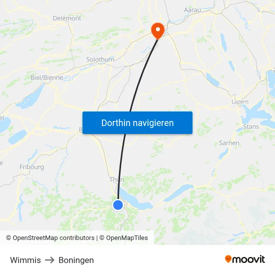 Wimmis to Boningen map