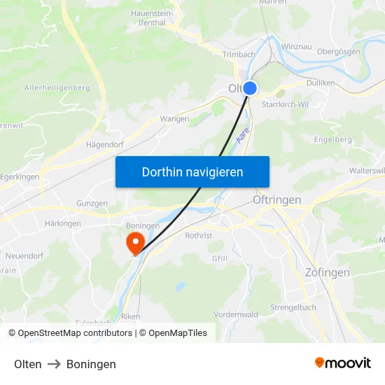 Olten to Boningen map