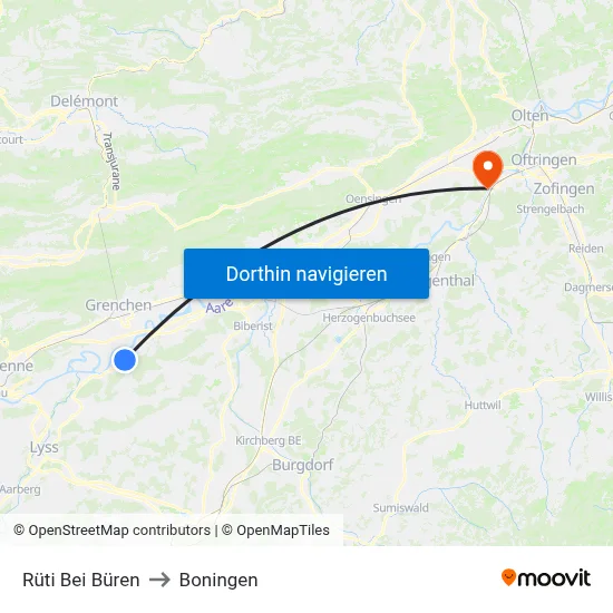 Rüti Bei Büren to Boningen map