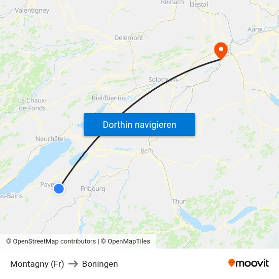 Montagny (Fr) to Boningen map