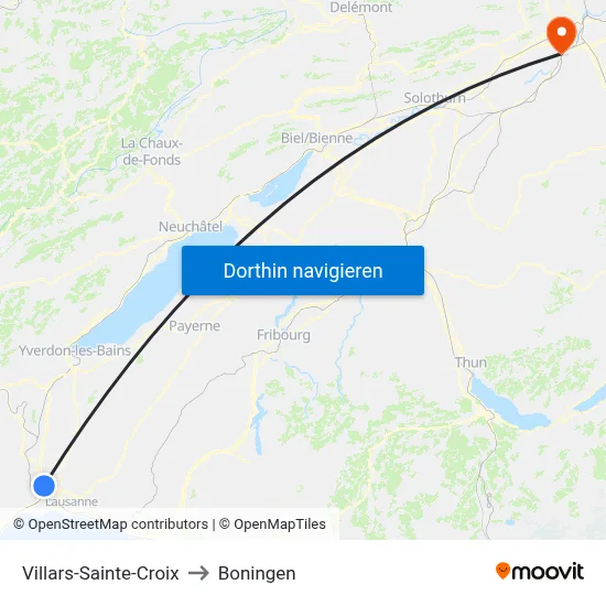 Villars-Sainte-Croix to Boningen map