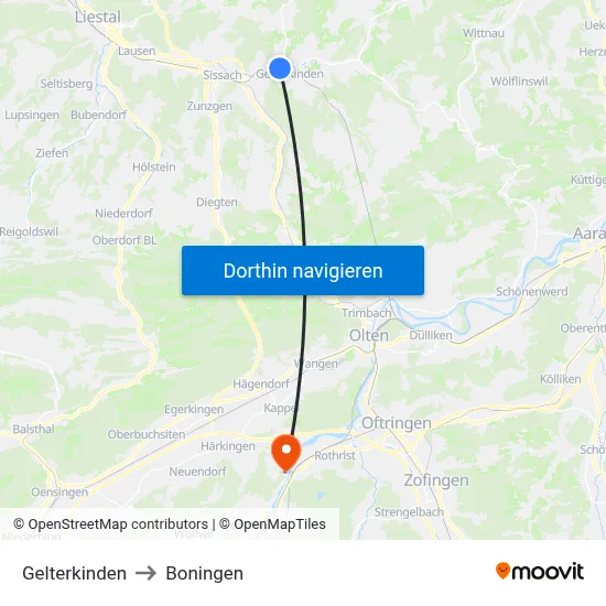 Gelterkinden to Boningen map