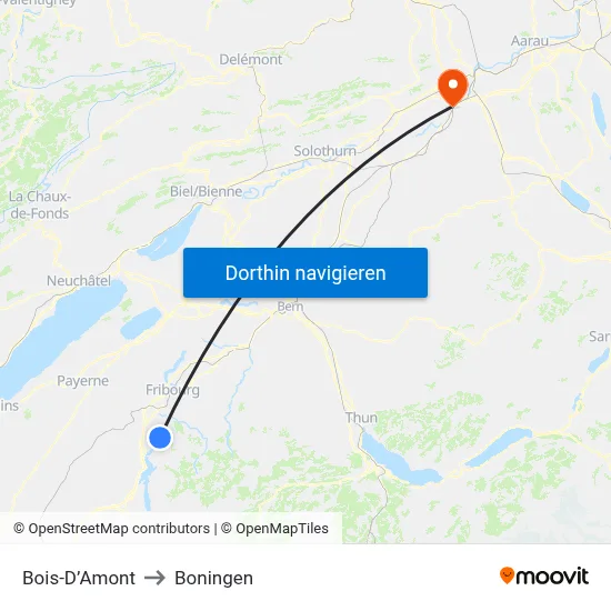Bois-D’Amont to Boningen map