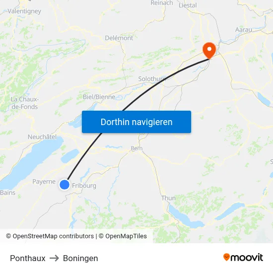 Ponthaux to Boningen map