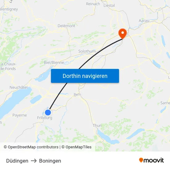 Düdingen to Boningen map