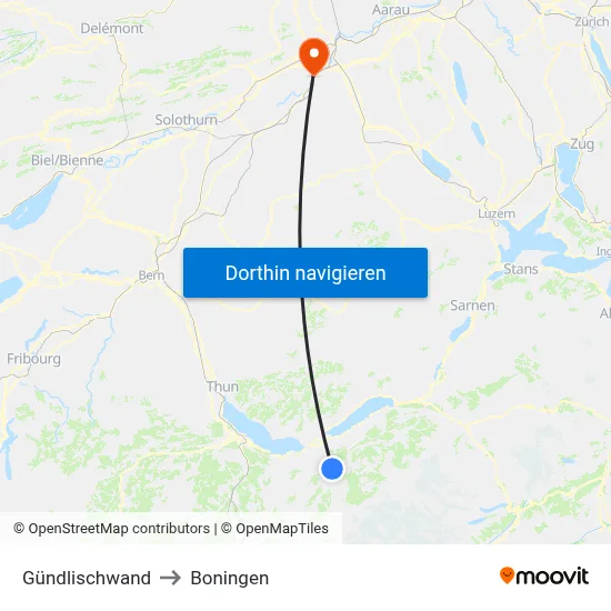 Gündlischwand to Boningen map