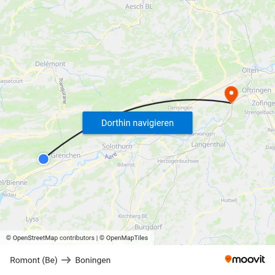 Romont (Be) to Boningen map