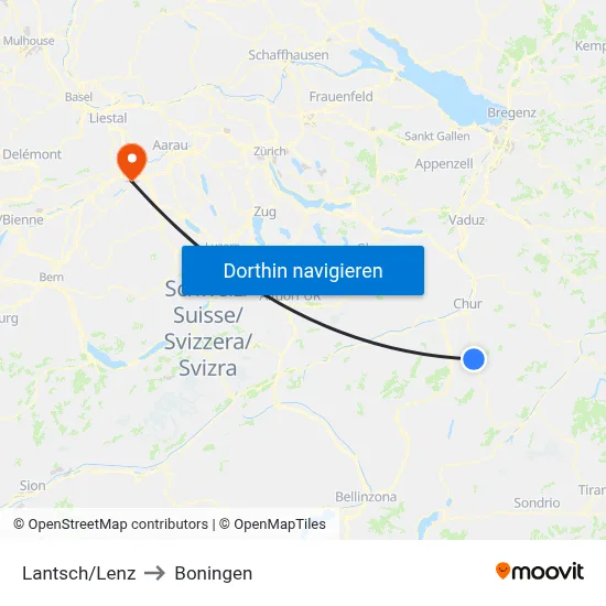 Lantsch/Lenz to Boningen map