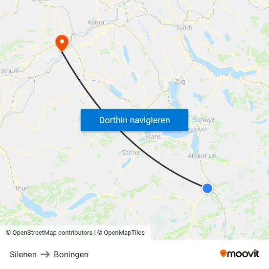 Silenen to Boningen map