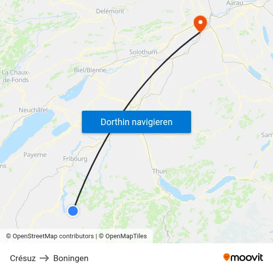Crésuz to Boningen map