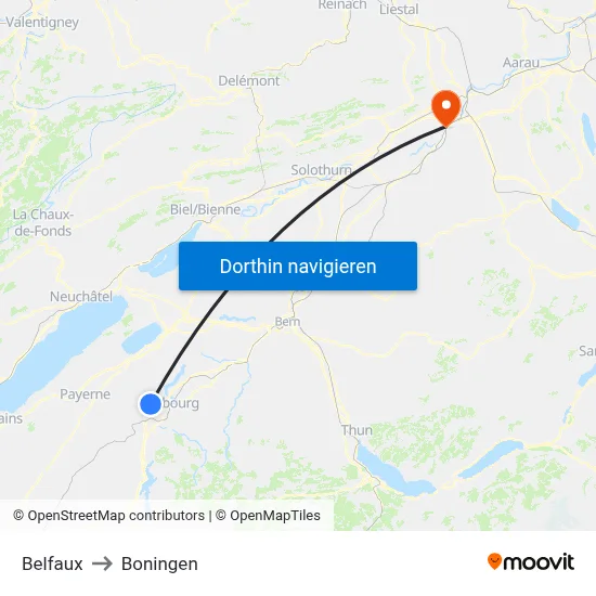 Belfaux to Boningen map