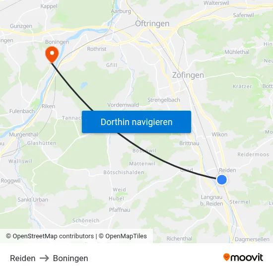Reiden to Boningen map
