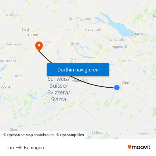 Trin to Boningen map