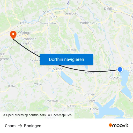 Cham to Boningen map